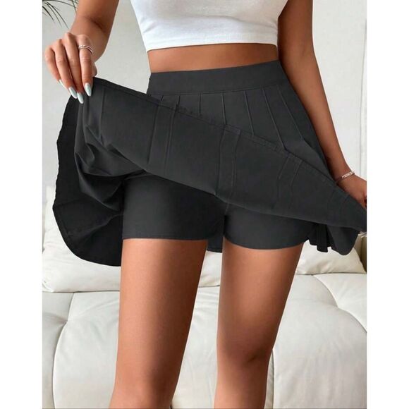 SHEIN PETITE Solid Color Pleated Elegant Casual Commute Y2K School Style Women's - Picture 6 of 11